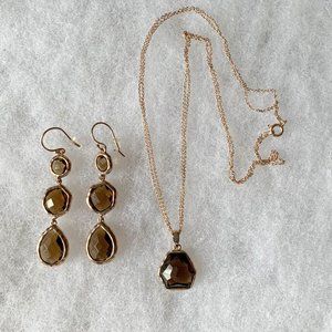 Gold Tone Topaz Pendant necklace Dangle Earrings